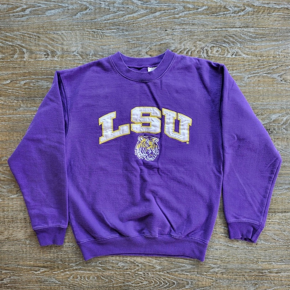 LSU Tigers Crewneck Sweatshirt Purple Adult Medium Embroidered Logo NCAA Fleece